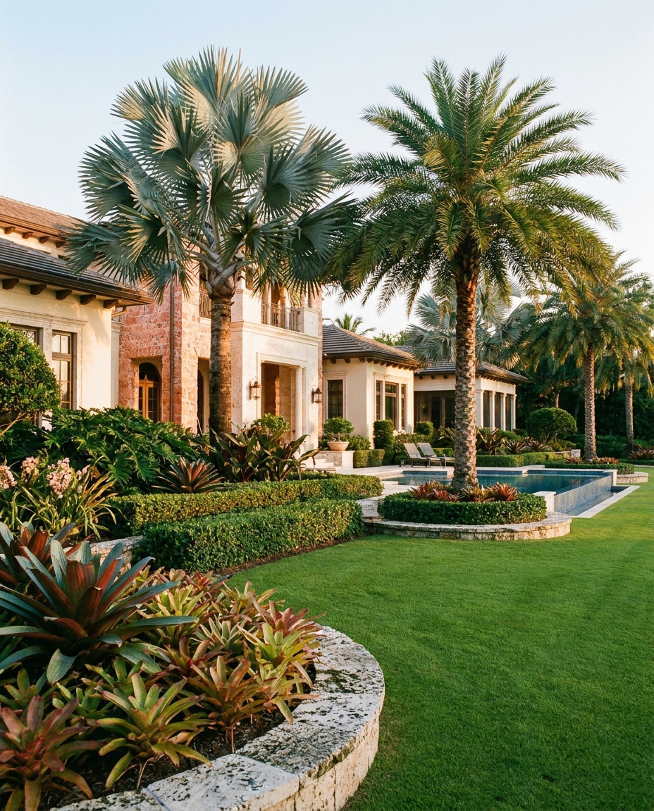 Casa de lujo en Florida con paisajismo profesional diseñado en capas